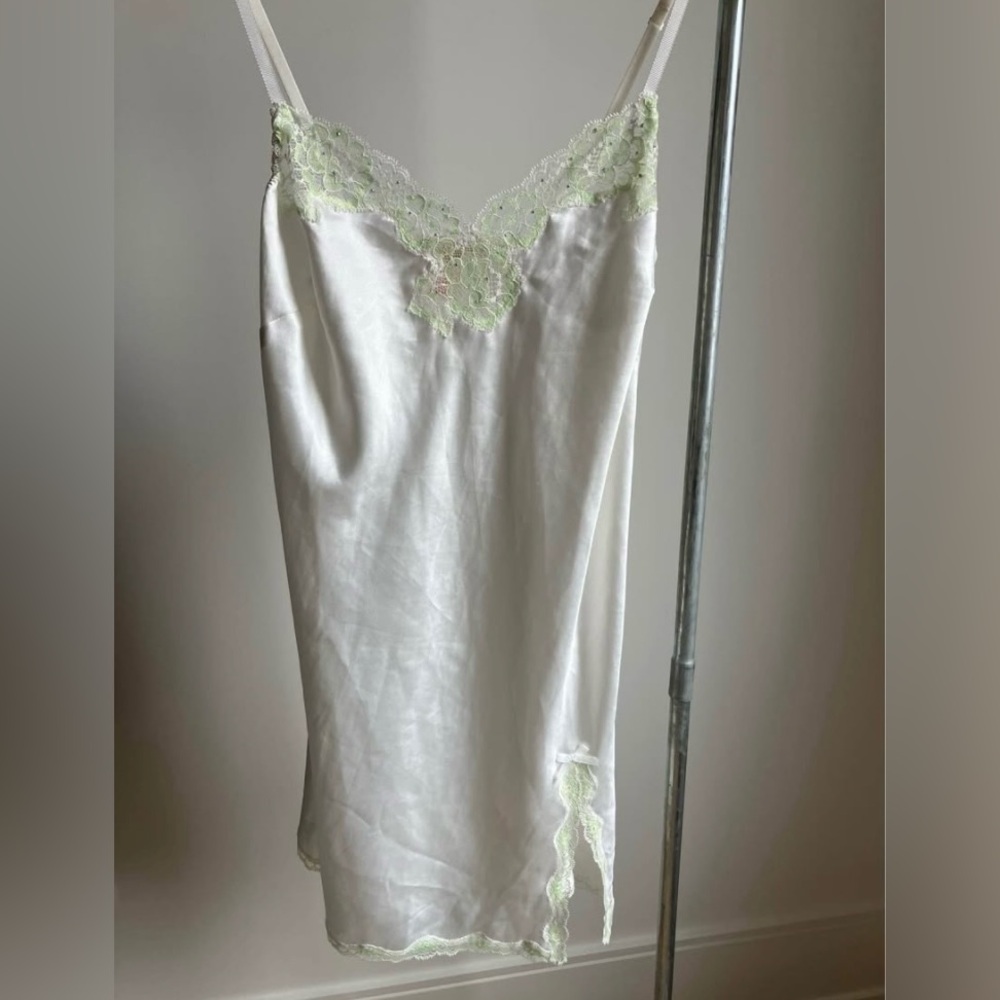 Victoria's Secret White and Green Lace Slip
